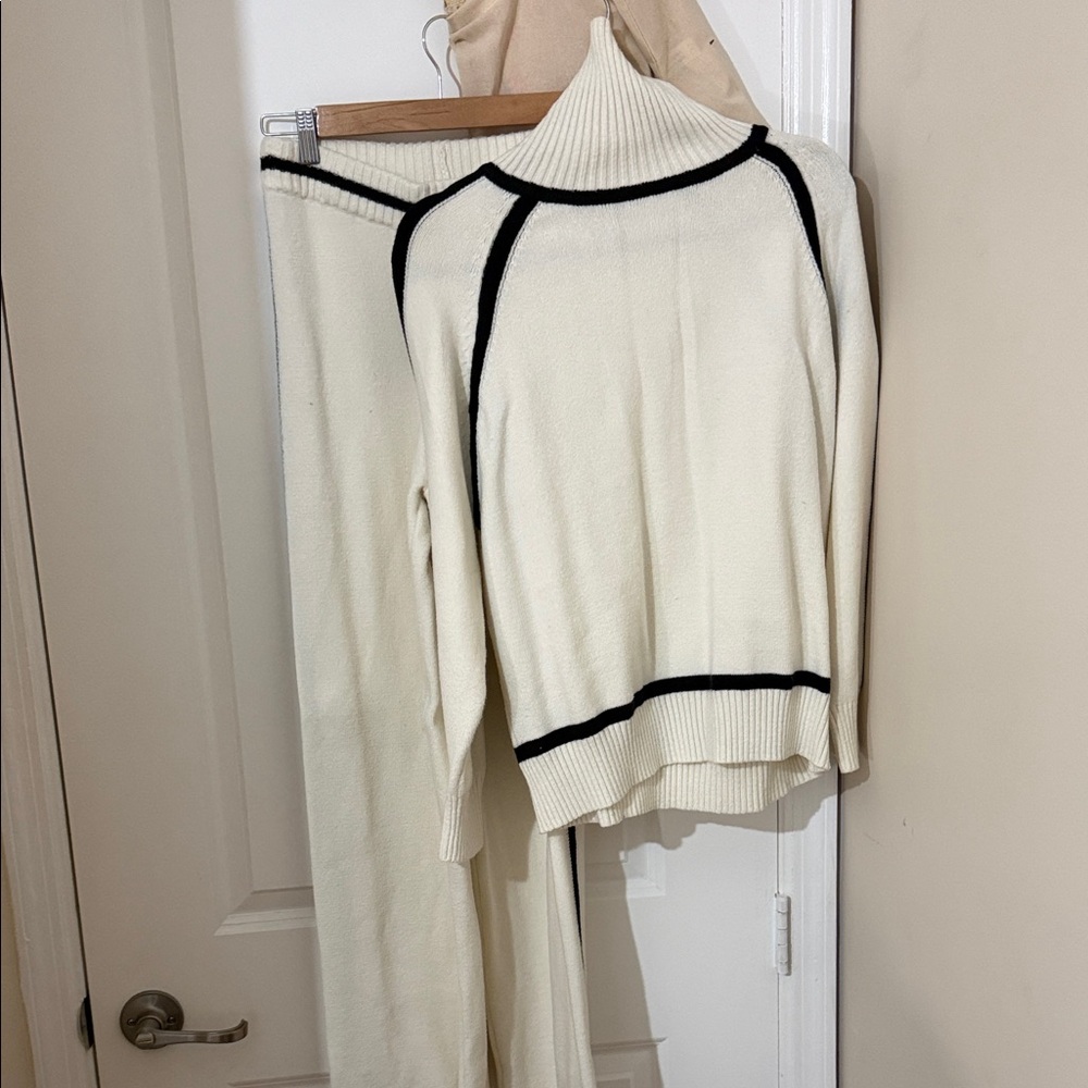 Fashion Nova Cream Turtleneck Sweater with Black Trim